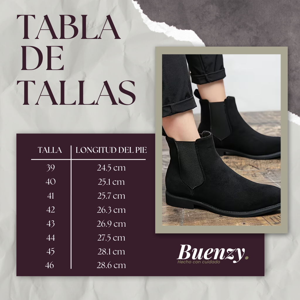 Botines Chelsea para hombre en negro con acabado tipo ante BUENZY
