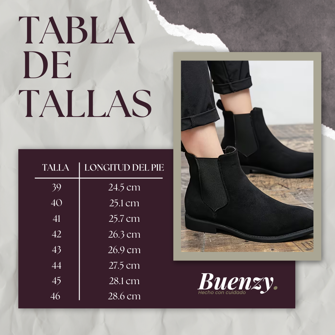 Botines Chelsea para hombre en negro con acabado tipo ante BUENZY