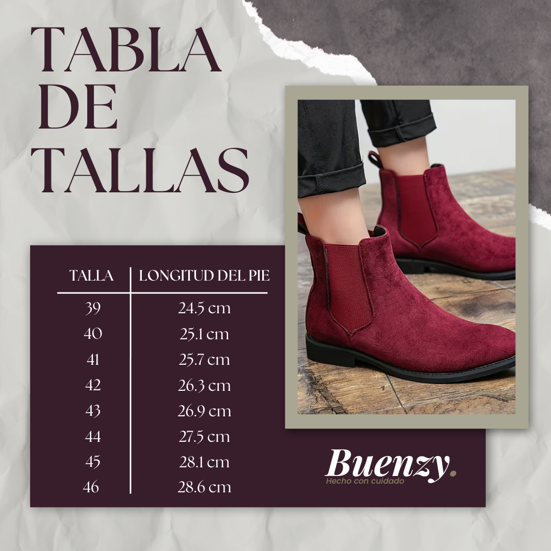 Botines Chelsea para hombre en burdeos con acabado tipo ante