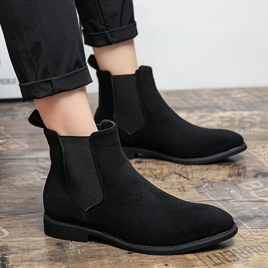 Botines Chelsea para hombre en negro con acabado tipo ante BUENZY