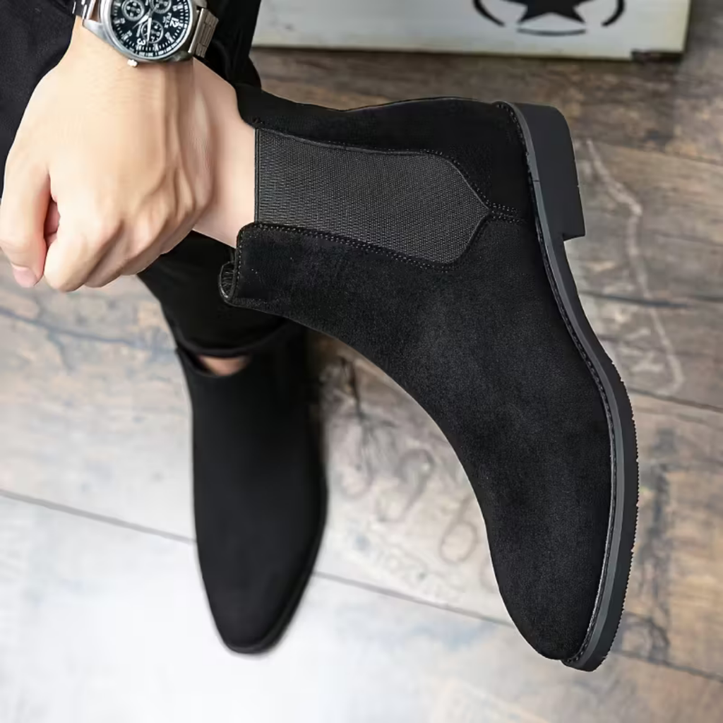 Botines Chelsea para hombre en negro con acabado tipo ante BUENZY