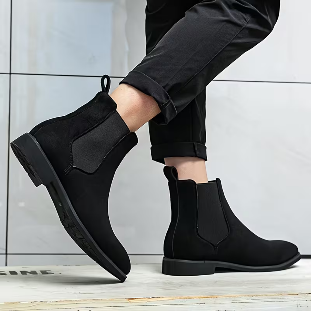 Botines Chelsea para hombre en negro con acabado tipo ante BUENZY